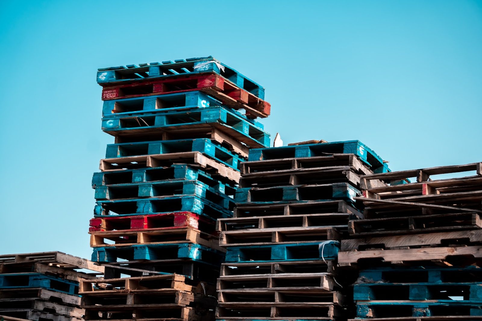 Stacks of wooden pallets at the WRC facility in Sharjah